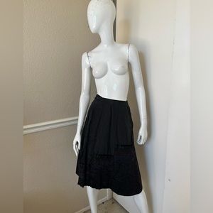 CASEY VIDALENC NEW! Black Raw Silk Wrap Flared Skirt w/ Colorblocking Sz FR 36